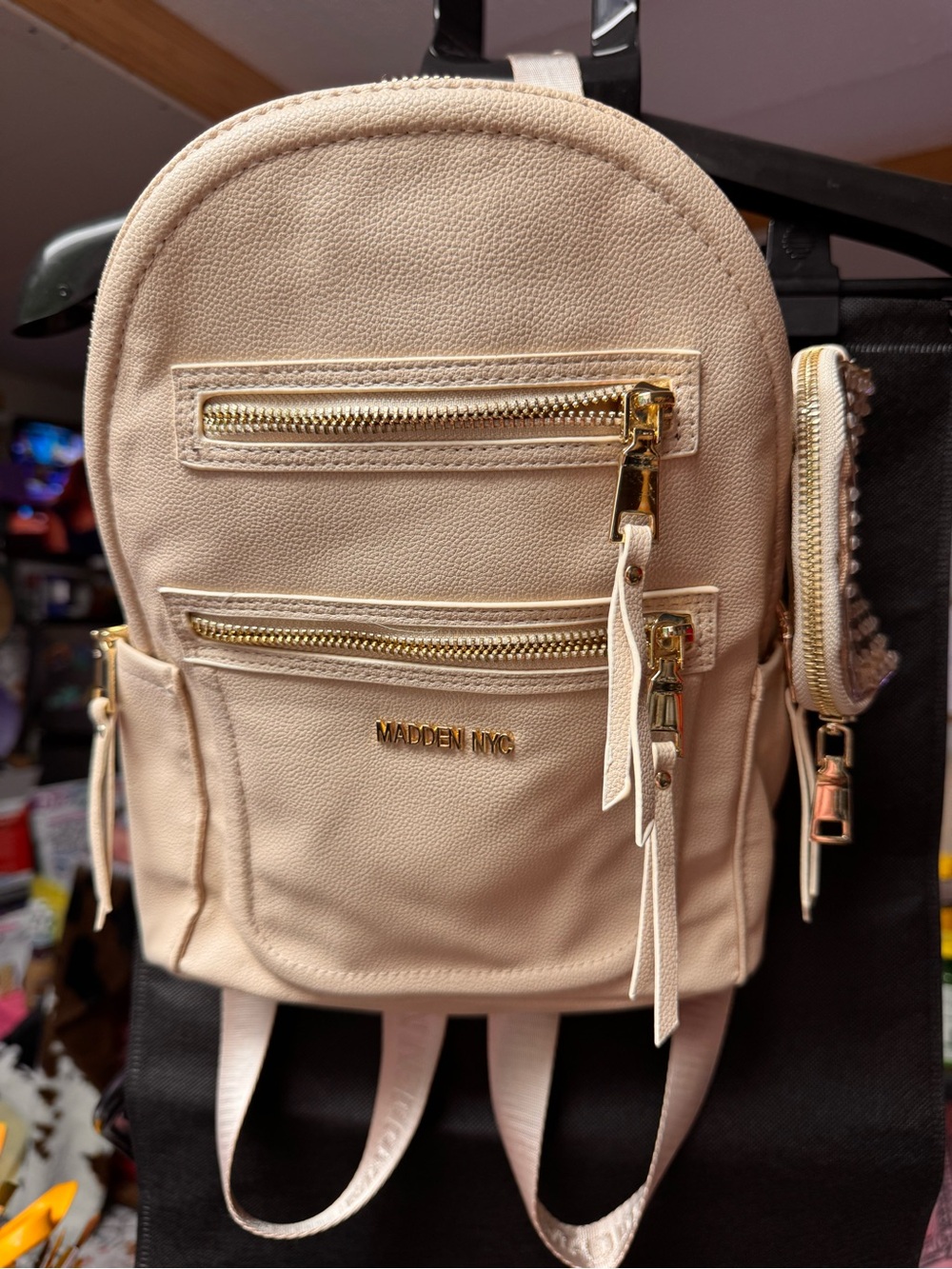 Steve Madden Cream Mini Backpack with Gold Hardware